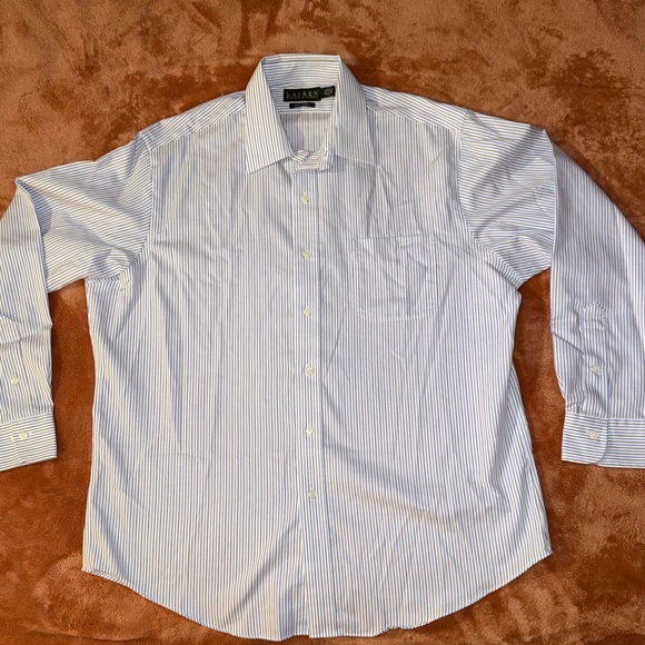Lauren Ralph Lauren White w/ Blue Pinstripes - 16.5 in - Picture 1 of 7